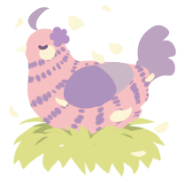 Birthday, a viridian and chartreuse chicken with a bar pattern