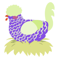 A blurple and apple chicken with a lace pattern