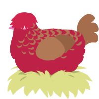 A crimson and brown chicken with a half-lace pattern