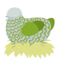 A silver and chartreuse chicken with a lace pattern