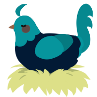 A tumblr and teal chicken with a head pattern