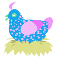 bacterium, a sky and lavender chicken with a speckle pattern