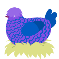 A blurple and ultramarine chicken with a lace pattern