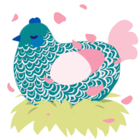 A teal and rose chicken with a double-lace pattern