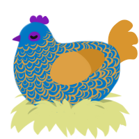 A sapphire and orange chicken with a double-lace pattern