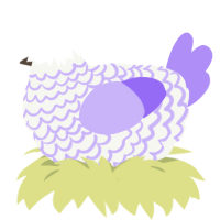 Missy, a white and lilac chicken with a lace pattern