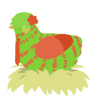 A grass and vermilion chicken with a bar pattern