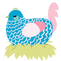 A cerulean and rose chicken with a lace pattern