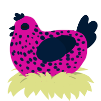 A fuchsia and tumblr chicken with a speckle pattern