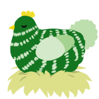 A leaf and gluppy chicken with a bar pattern
