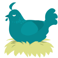 A teal chicken with a neck-speckle pattern