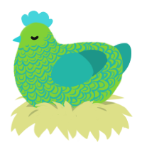A grass and turquoise chicken with a double-lace pattern