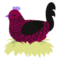 A maroon and black chicken with a lace pattern