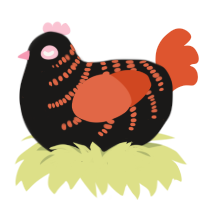 A sable and vermilion chicken with a half-bar pattern