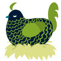 A tumblr and chartreuse chicken with a lace pattern