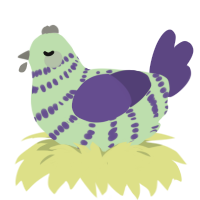 Franken, a gluppy and overcast chicken with a bar pattern