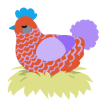 A vermilion and lilac chicken with a lace pattern