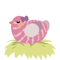 Bow, a orchid and lilac chicken with a bar pattern