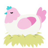 A white and pink chicken with a head pattern
