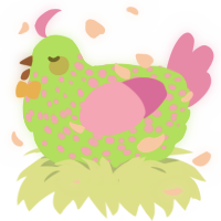 fielder, a grass and orchid chicken with a speckle pattern