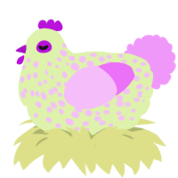 A apple and lavender chicken with a speckle pattern