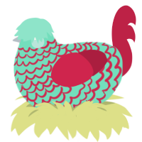 A mint and crimson chicken with a lace pattern