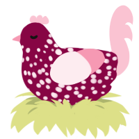 A maroon and rose chicken with a speckle pattern