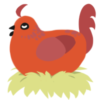 A vermilion and red chicken with a neck-speckle pattern