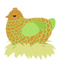 A ochre and grass chicken with a lace pattern