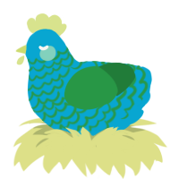 A cerulean and viridian chicken with a lace pattern