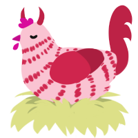 A rose and crimson chicken with a bar pattern