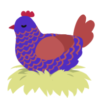 A indigo and red chicken with a lace pattern