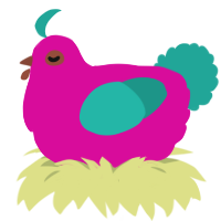 A fuchsia and turquoise chicken