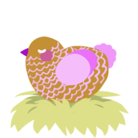 Joy, a gold and lavender chicken with a lace pattern