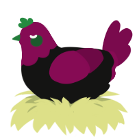 A black and wine chicken with a head pattern