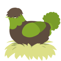 A bark and chartreuse chicken with a head pattern