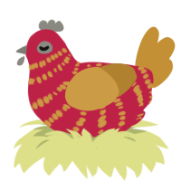 A crimson and gold chicken with a bar pattern