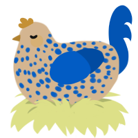 A beige and ultramarine chicken with a speckle pattern