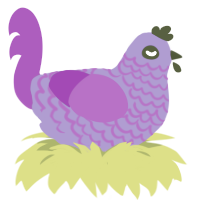 pauper, a blurple and amethyst chicken with a lace pattern