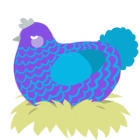 A blurple and cerulean chicken with a lace pattern