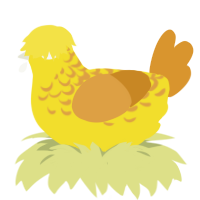 A yellow and orange chicken with a half-lace pattern