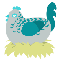 A silver and teal chicken with a half-lace pattern