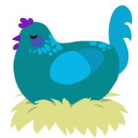 A teal and cerulean chicken with a neck-speckle pattern