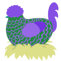 A viridian and blurple chicken with a lace pattern