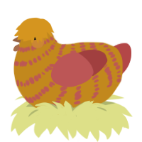 A ochre and red chicken with a bar pattern