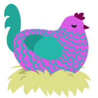 A orchid and turquoise chicken with a lace pattern