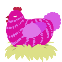 A fuchsia and orchid chicken with a bar pattern