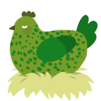A chartreuse and leaf chicken with a speckle pattern