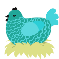 She, a turquoise and aqua chicken with a lace pattern