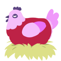 A crimson and lavender chicken with a head pattern